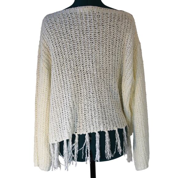 Altar’d State Cream Chunky Knit Fringe Hem Sweater Women’s Medium - Picture 2 of 7